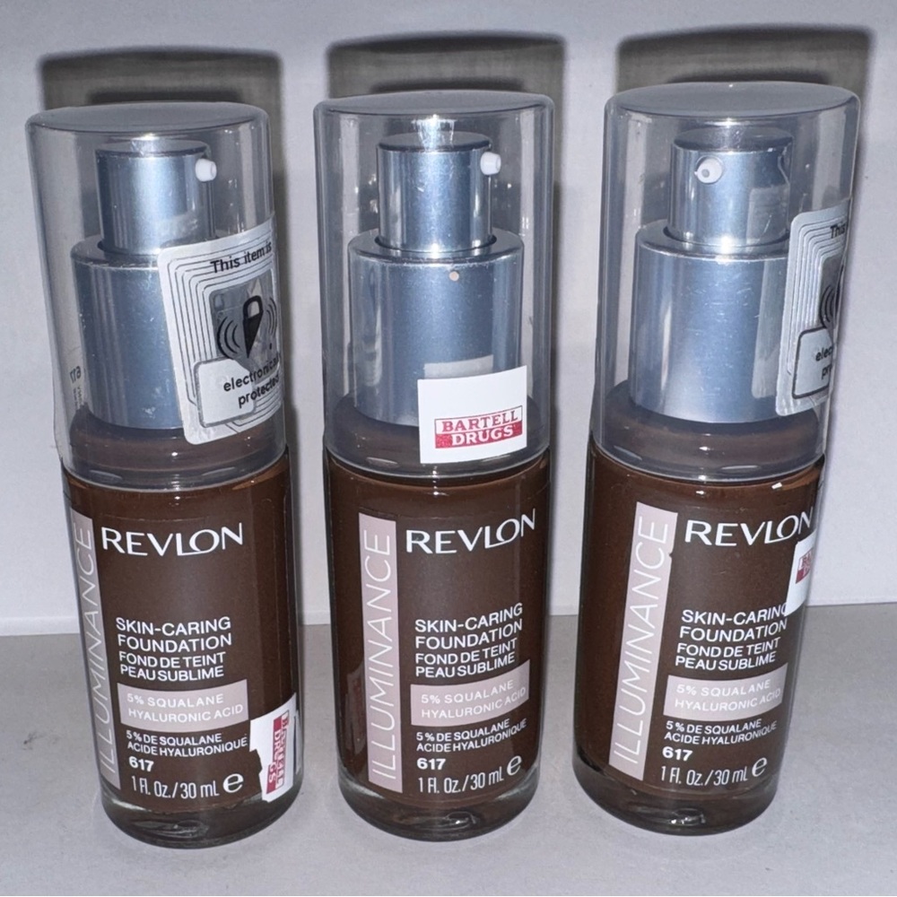 x3 Shade 617 EBONY - REVLON Illuminance SKIN-CARING Foundation x3 Bottles